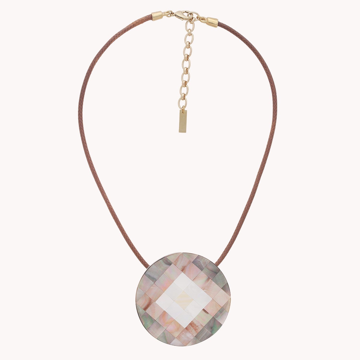 Collier San Lazzaro pendentif marqueterie cordon marron Nature Bijoux 15CP43563