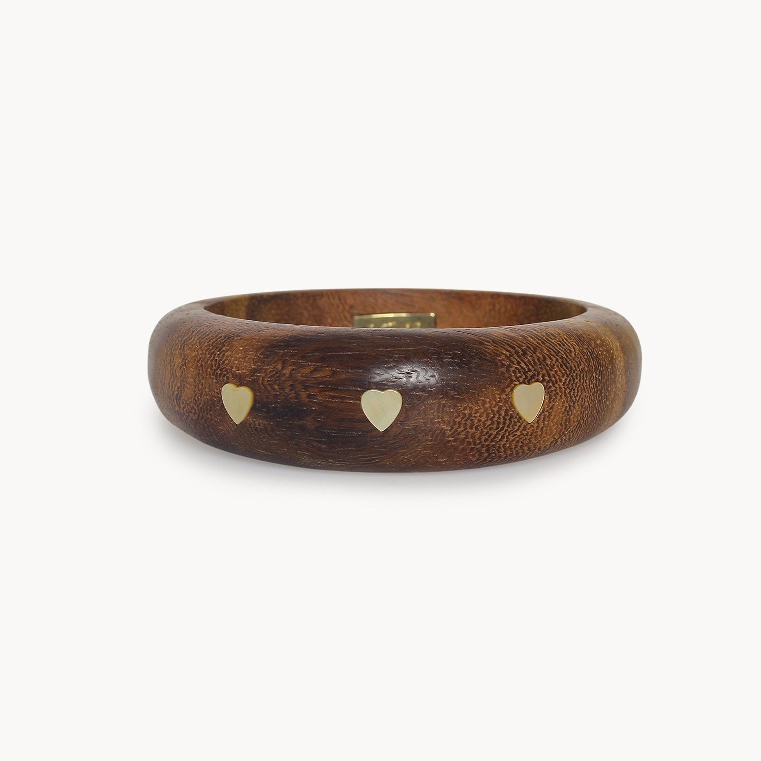 Bracelet Wild Heart rigide 3 coeurs bois robles nacre laiton 13--44656 Nature Bijoux