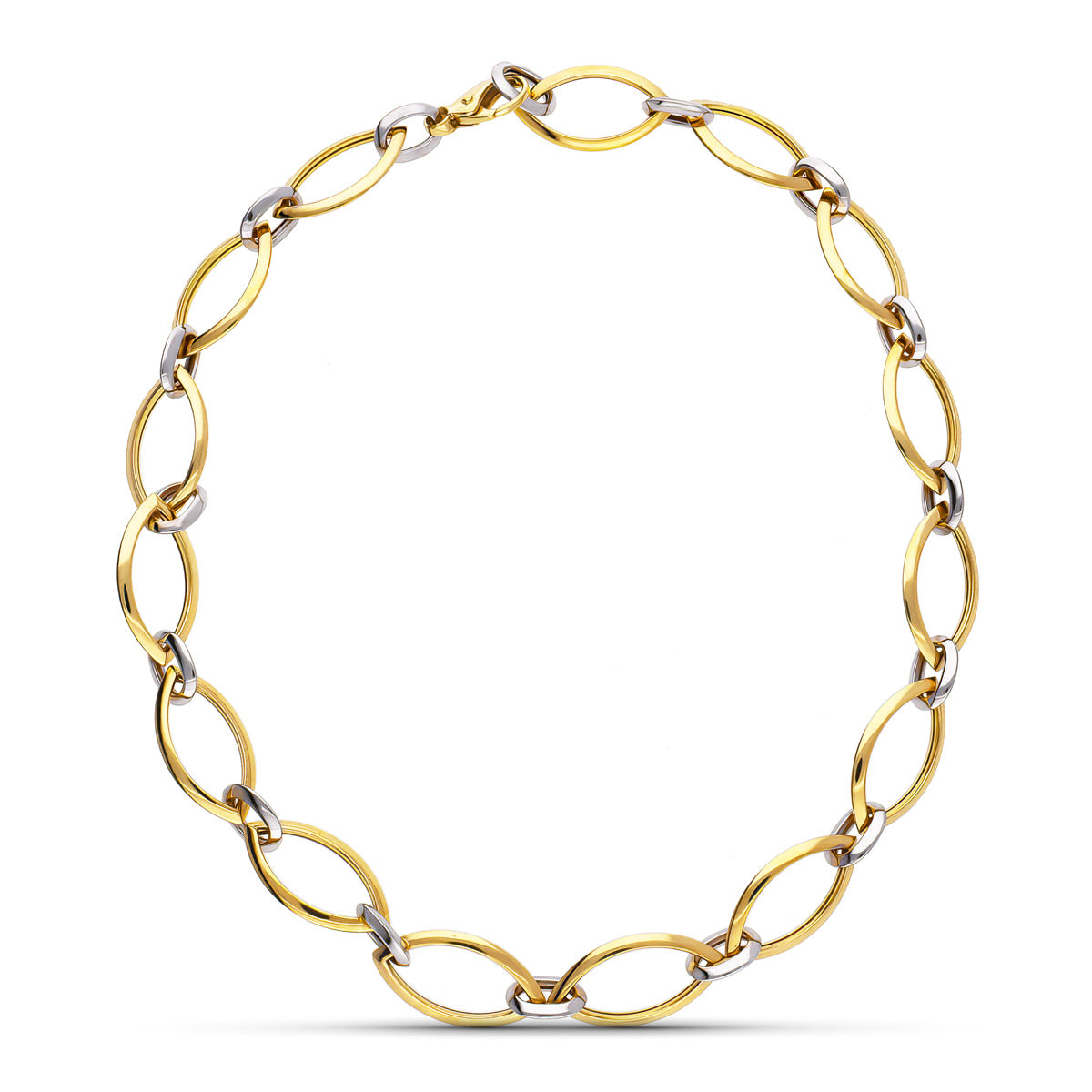 Oval Link-kjede i 18k tofarget gull