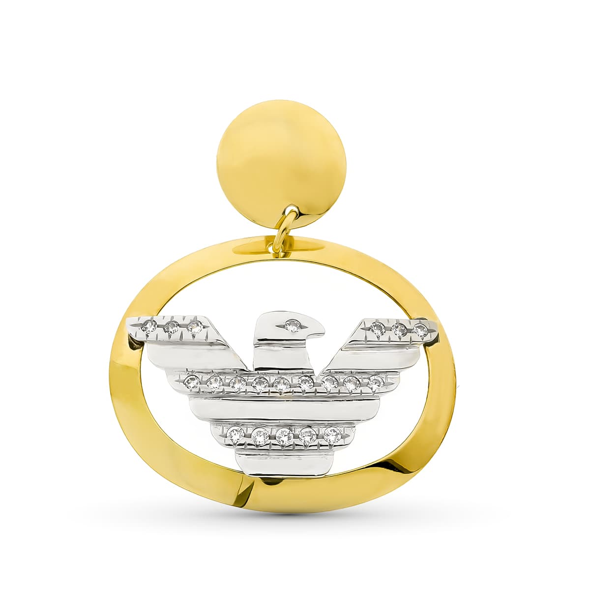 Pingente oval em ouro bicolor 18K com águia 26 x 32 mm