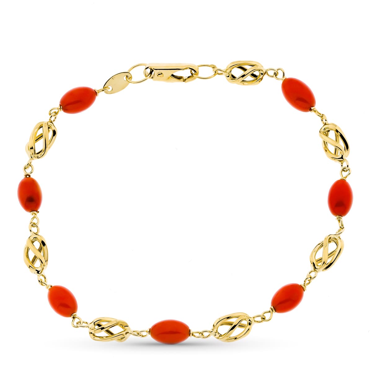 18K Bracelet Or Jaune Corail Sardaigne 19 Cm