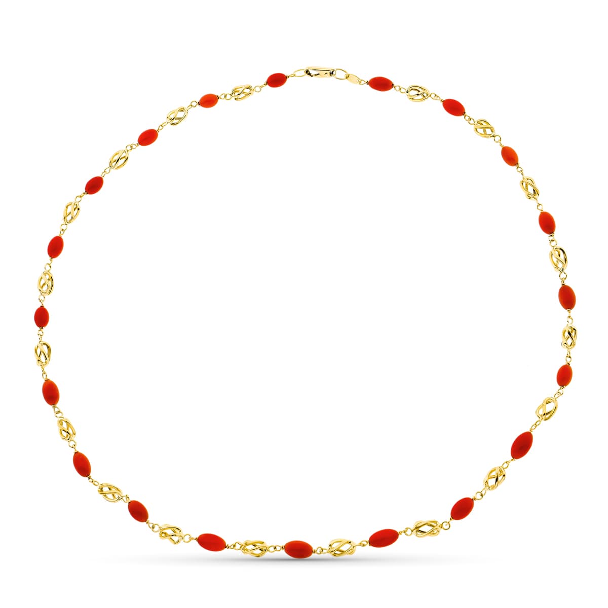 18K Collier Or Jaune Corail Sardaigne 8X5 mm 50 Cm