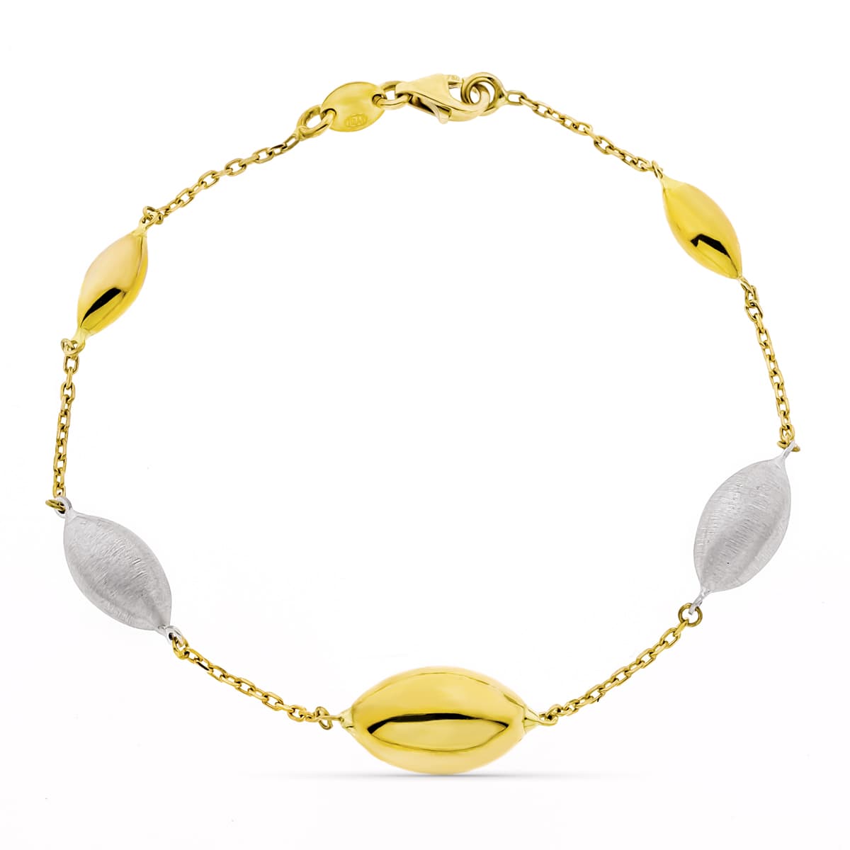18K Bracelet Or Bicolore Motifs. Largeur 9 mm Longueur 20 Cm