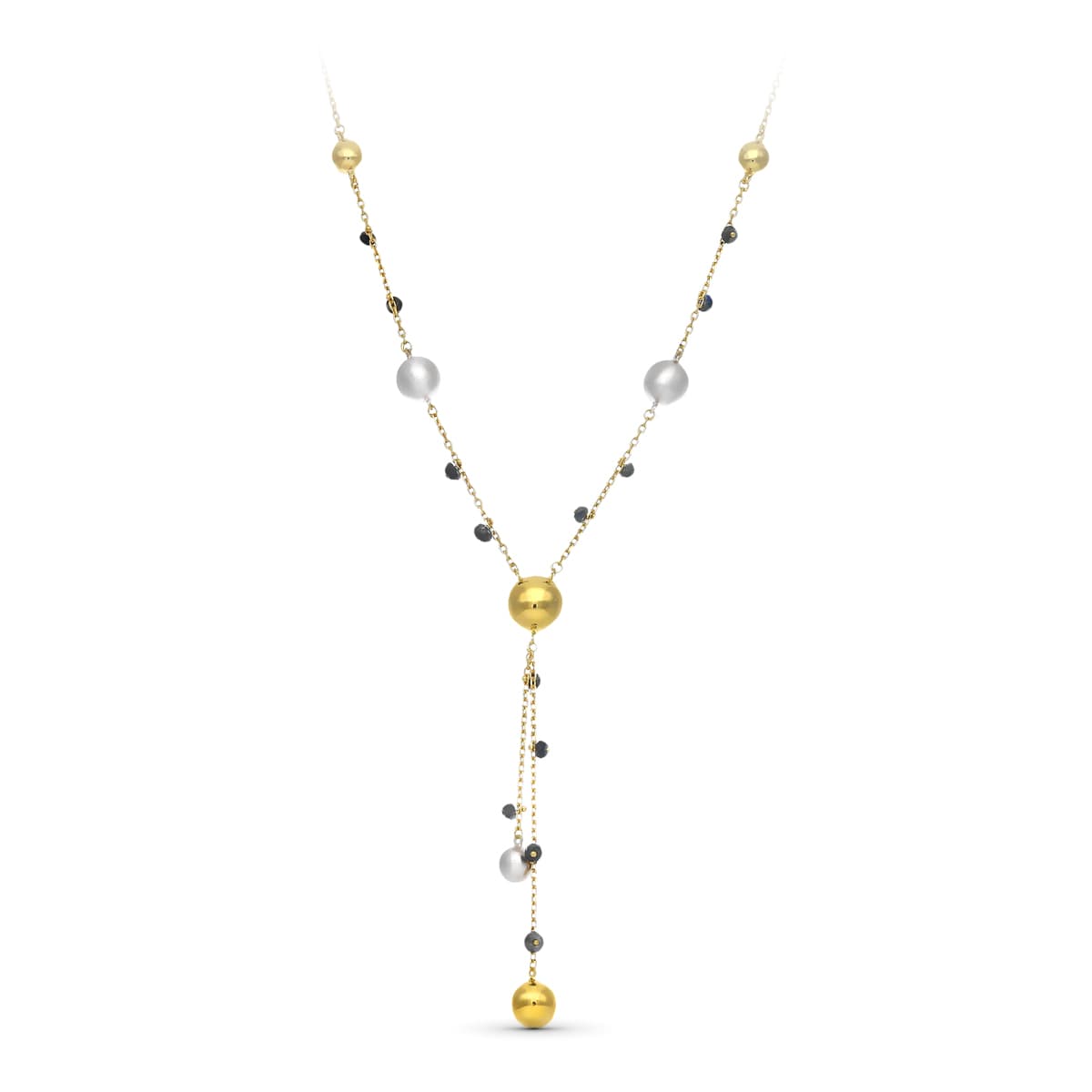 18K Collier Or Bicolore Boules et Pierres