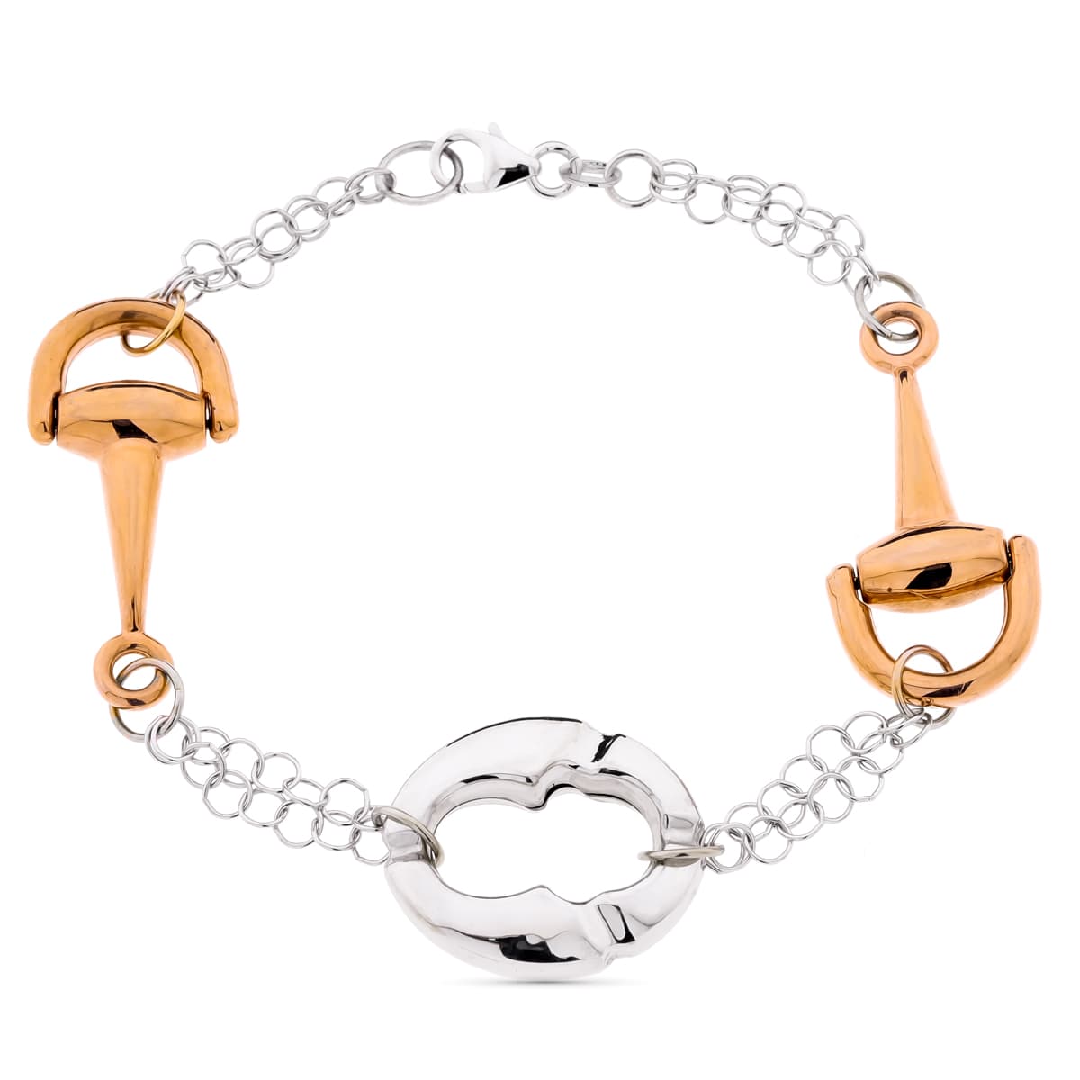 18K Bracelet Or Bicolore Or Blanc et Rose. Largeur 18 mm Longueur 19.5 Cm