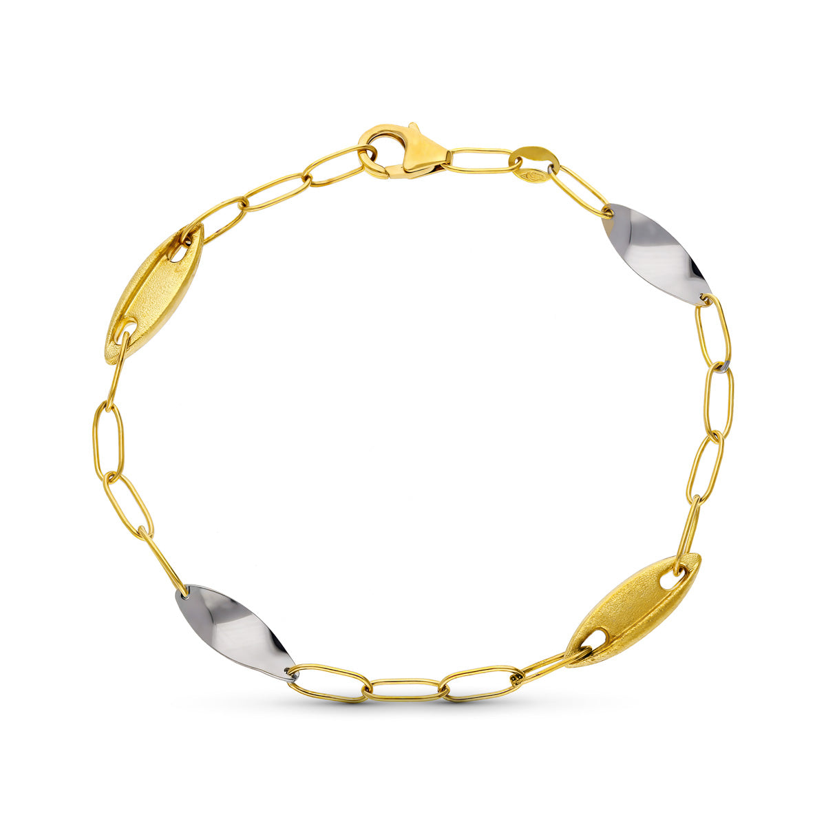 18K Two-tone Gold Bracelet with Matte and Shiny Links
