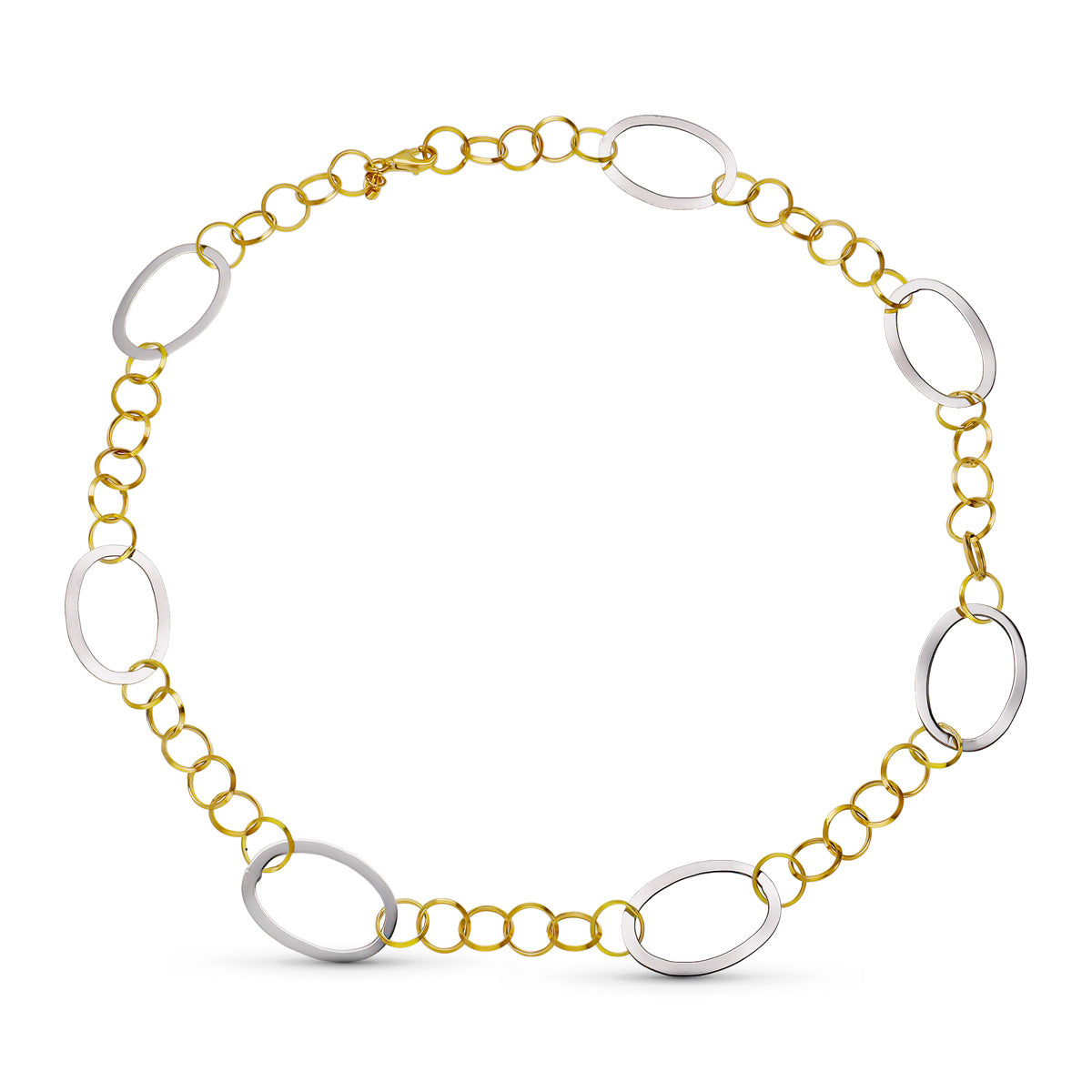 Collier Ras de Cou en Or Bicolore 18K Mailles Creuses 45 Cm