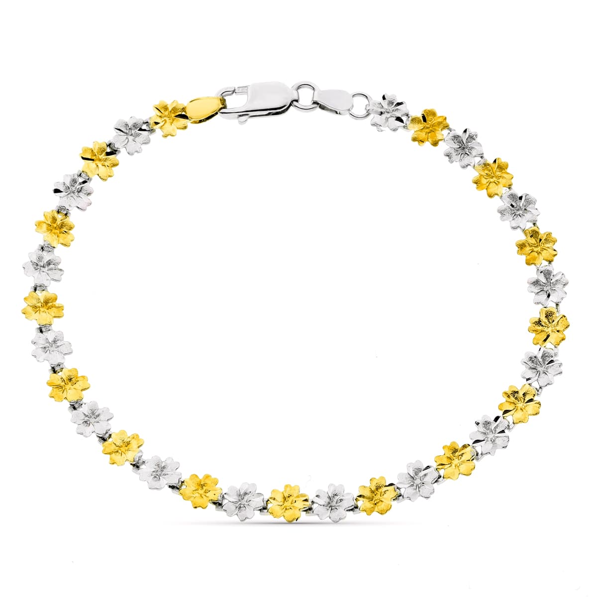 18K Tofarget gullarmbånd Blomster Bredde 6 mm Lengde 19 Cm