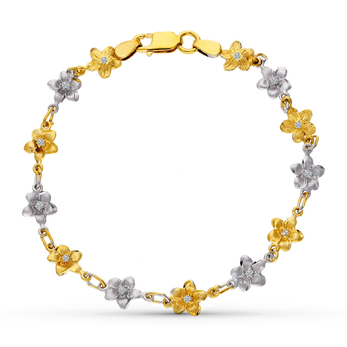 Pulseira de flores em ouro bicolor 18K 185 cm