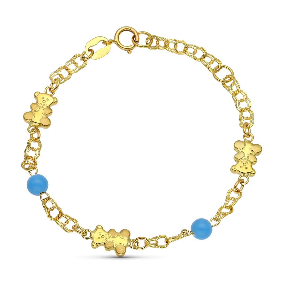 18K Yellow Gold Bear and Turquoise Bracelet 14 Cm