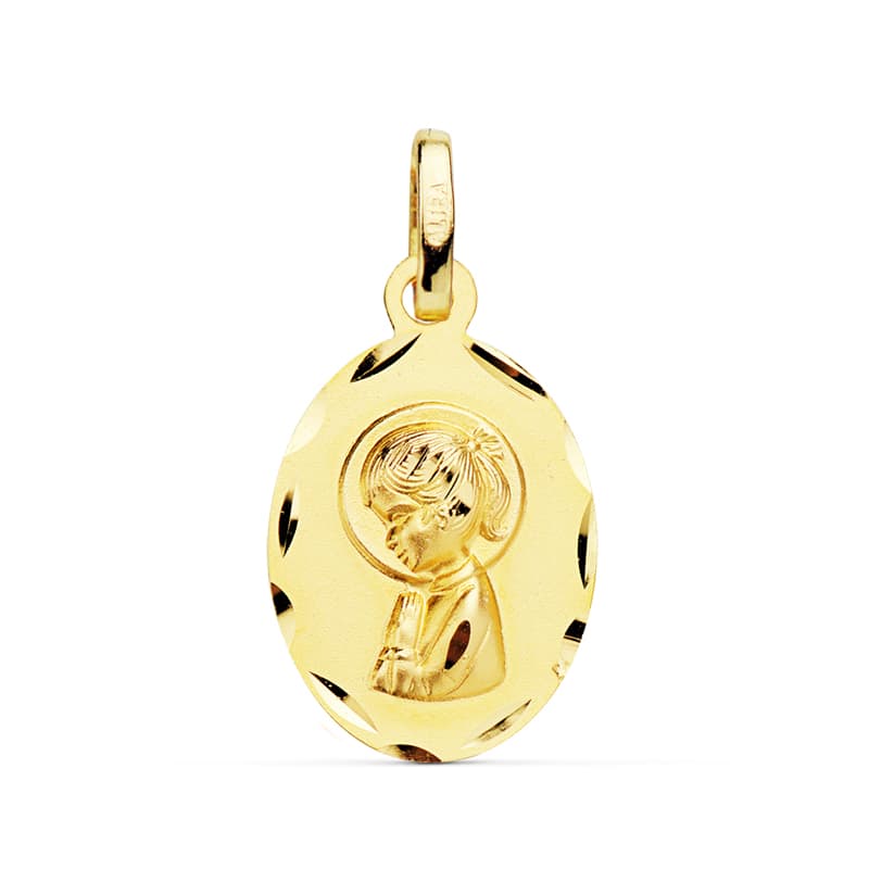 Médaille Or Jaune 18K Vierge Fille Ovale DIAMANTÉE19X12 mm