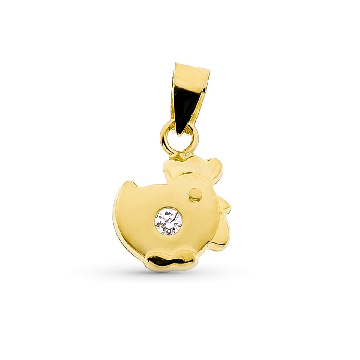 Pendentif Poule en Or Jaune 18K avec Zircone