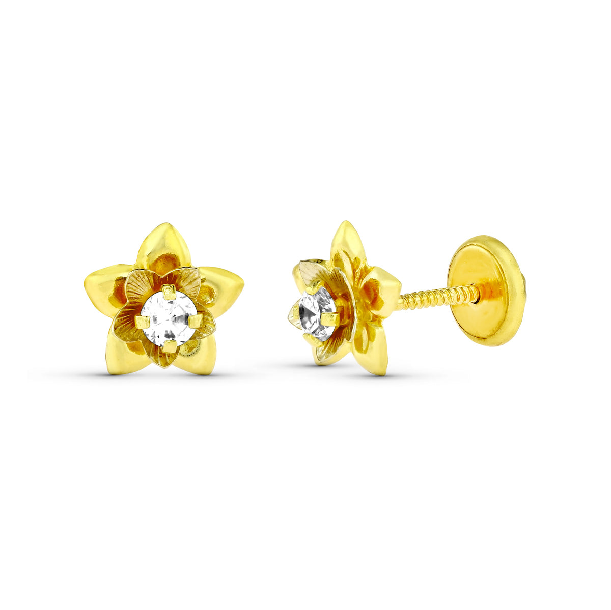 18 Ayar Sarı Altın Çiçek Küpe 7 X7 mm