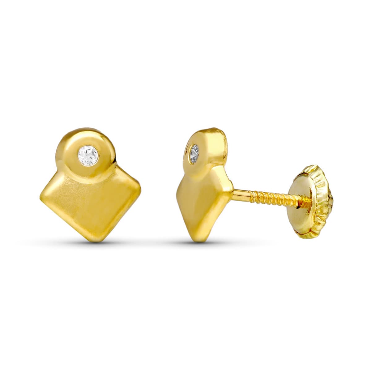 18 Ayar Sarı Altın Pırlanta Küpe. 7X7 mm Vidalı Toka