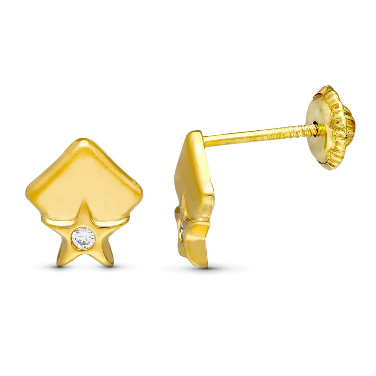18 Ayar Sarı Altın Pırlanta Küpe. 8X7 mm Vidalı Toka