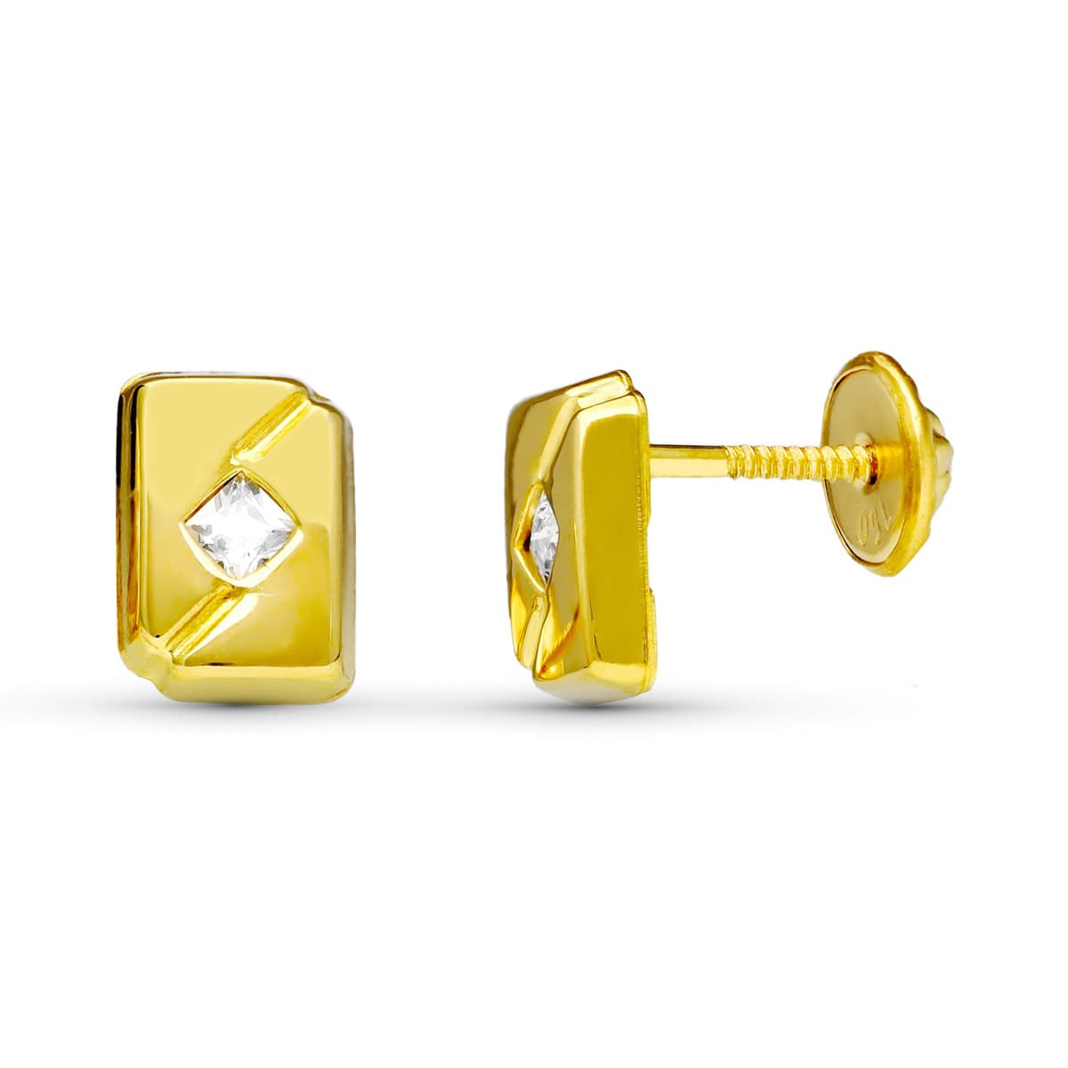 18 Ayar Sarı Altın Zirkon Küpe. 7X5 mm Vidalı Toka