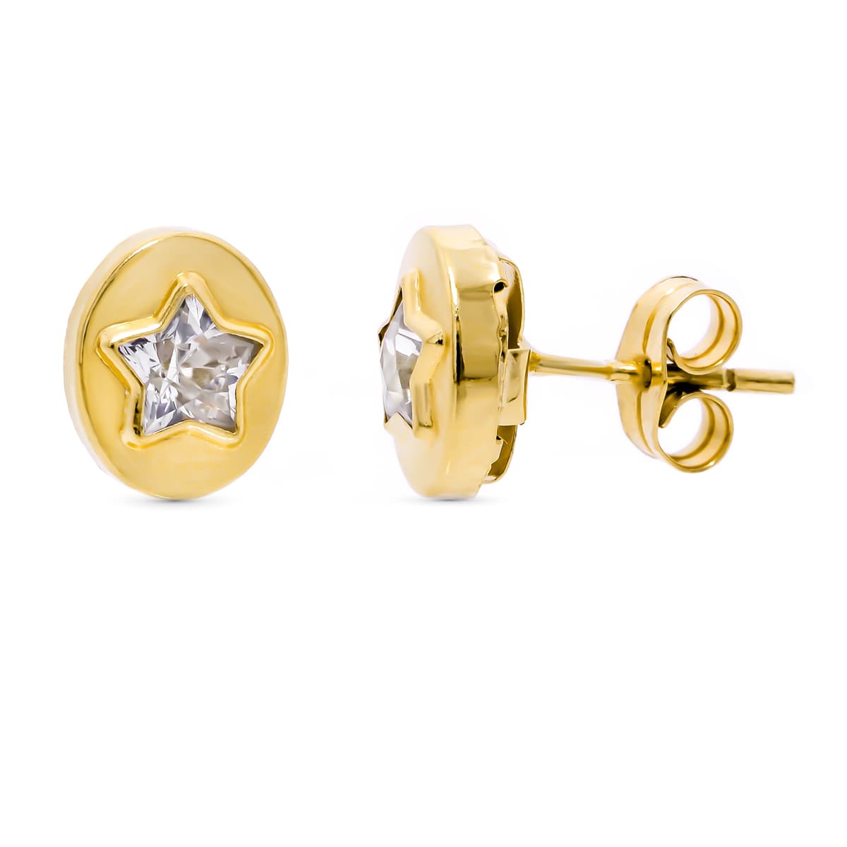 18 Ayar Sarı Altın ve Yıldız Küpe 9X7 mm Kelebek İtme Toka