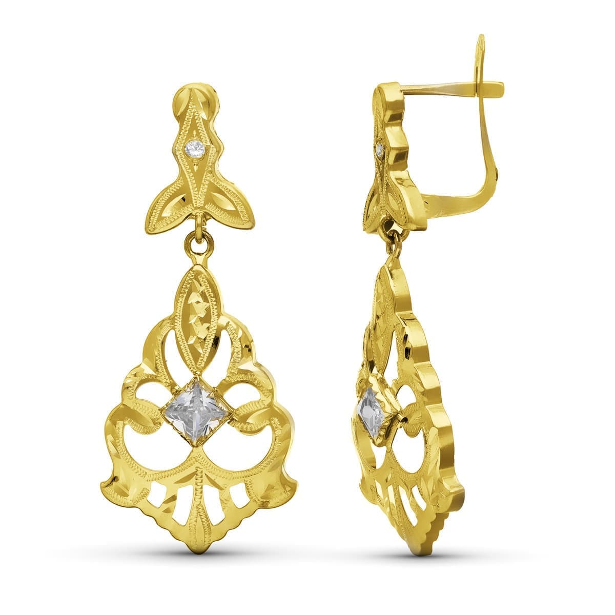 Boucles d'oreilles Cubaines Or Jaune 18K 38X16 mm Fermoir Catalan
