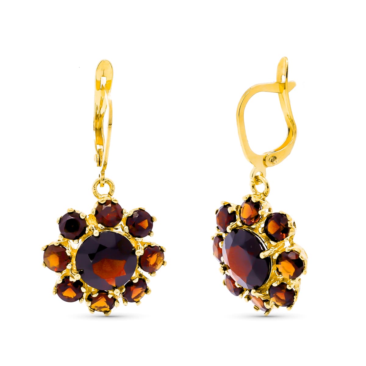 18K Yellow Gold Garnet Earrings 30 X 16 mm