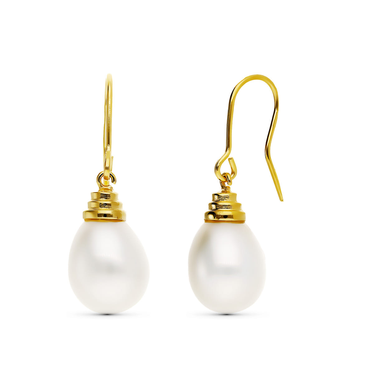 18K gult guld odlade pärlörhängen 12X10 mm Total längd 32 mm Hippielås