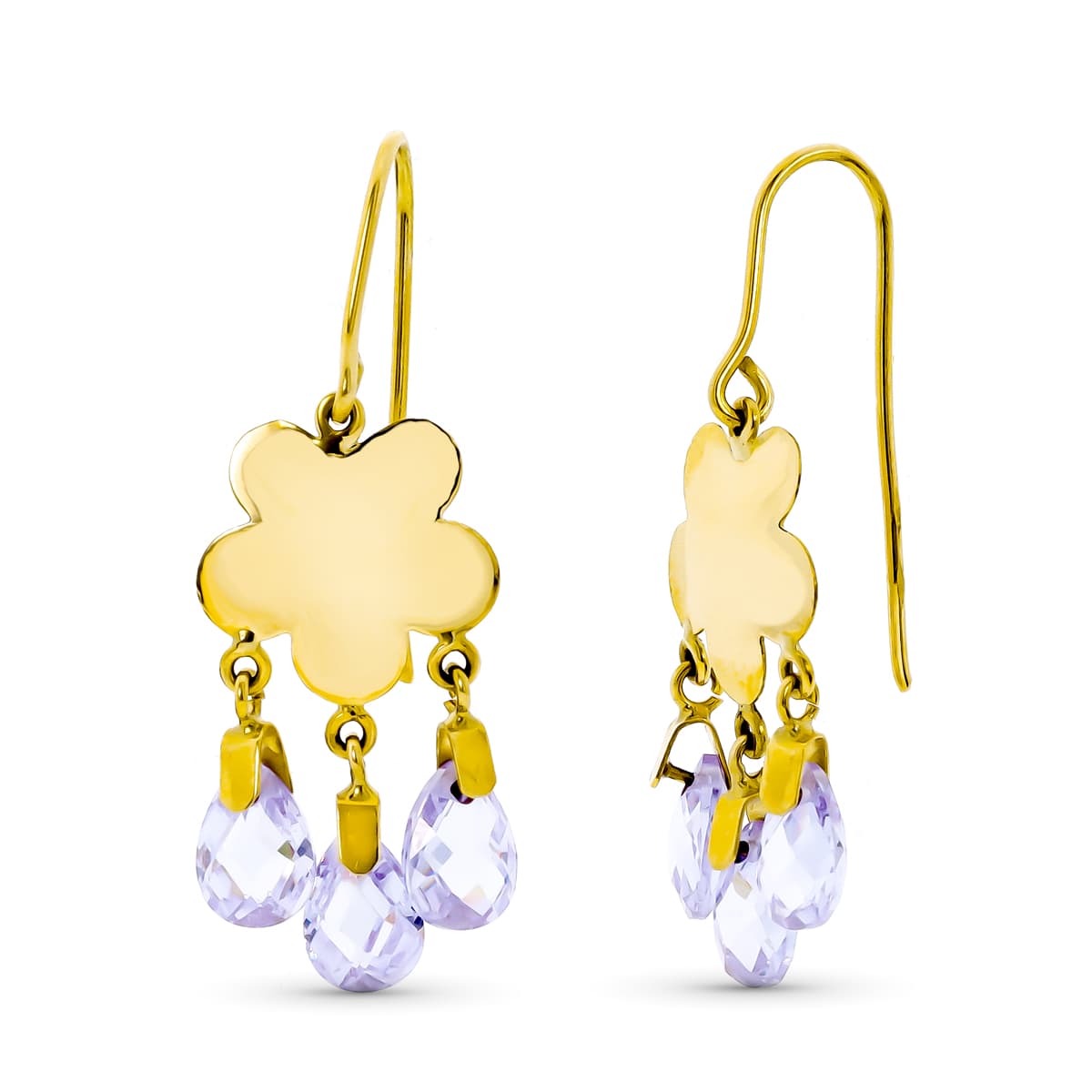 Pendientes Flor 3 Piedras 18K