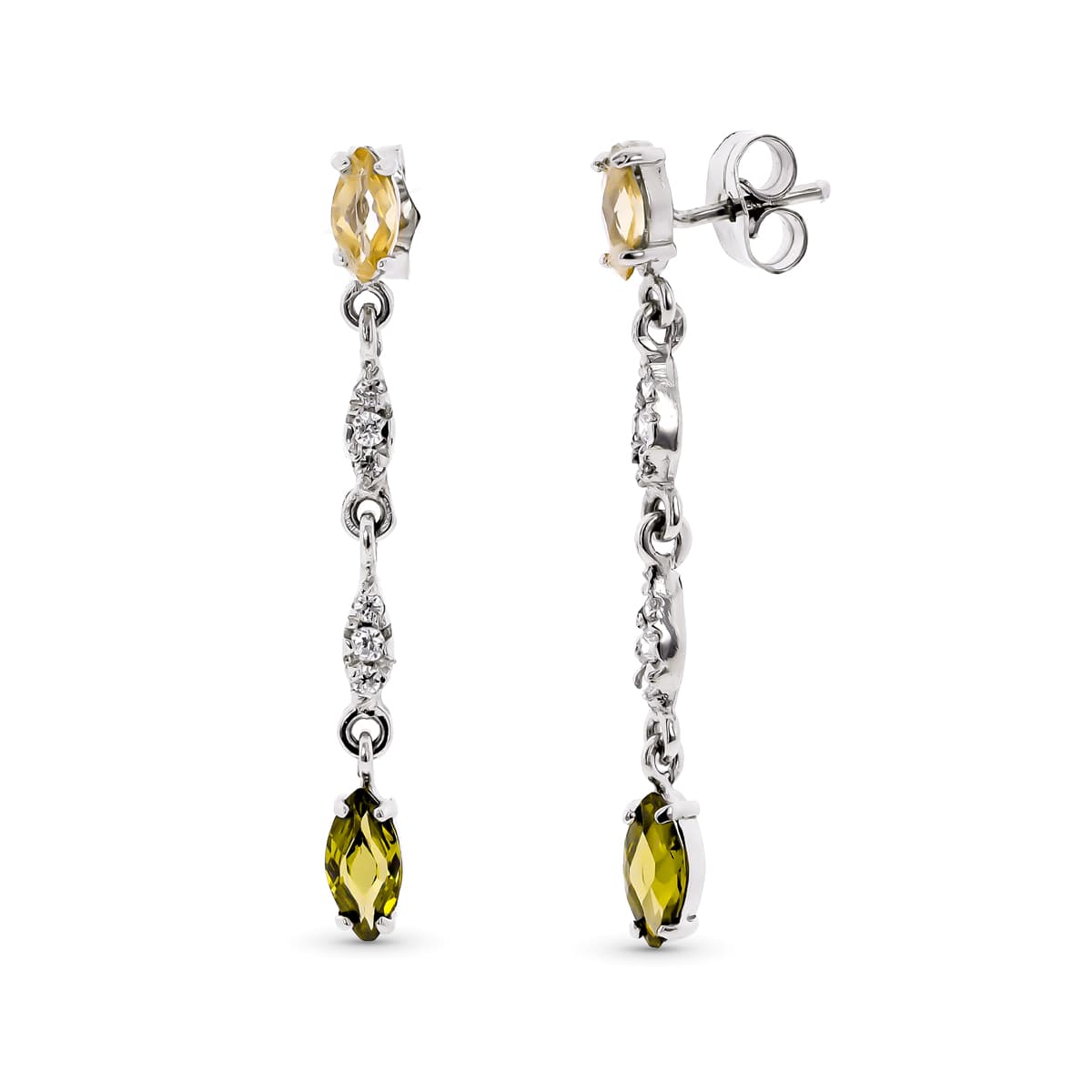18K Boucles d'oreilles Or Blanc et Zircons et Pierres Fermoir Poussettes Papillon