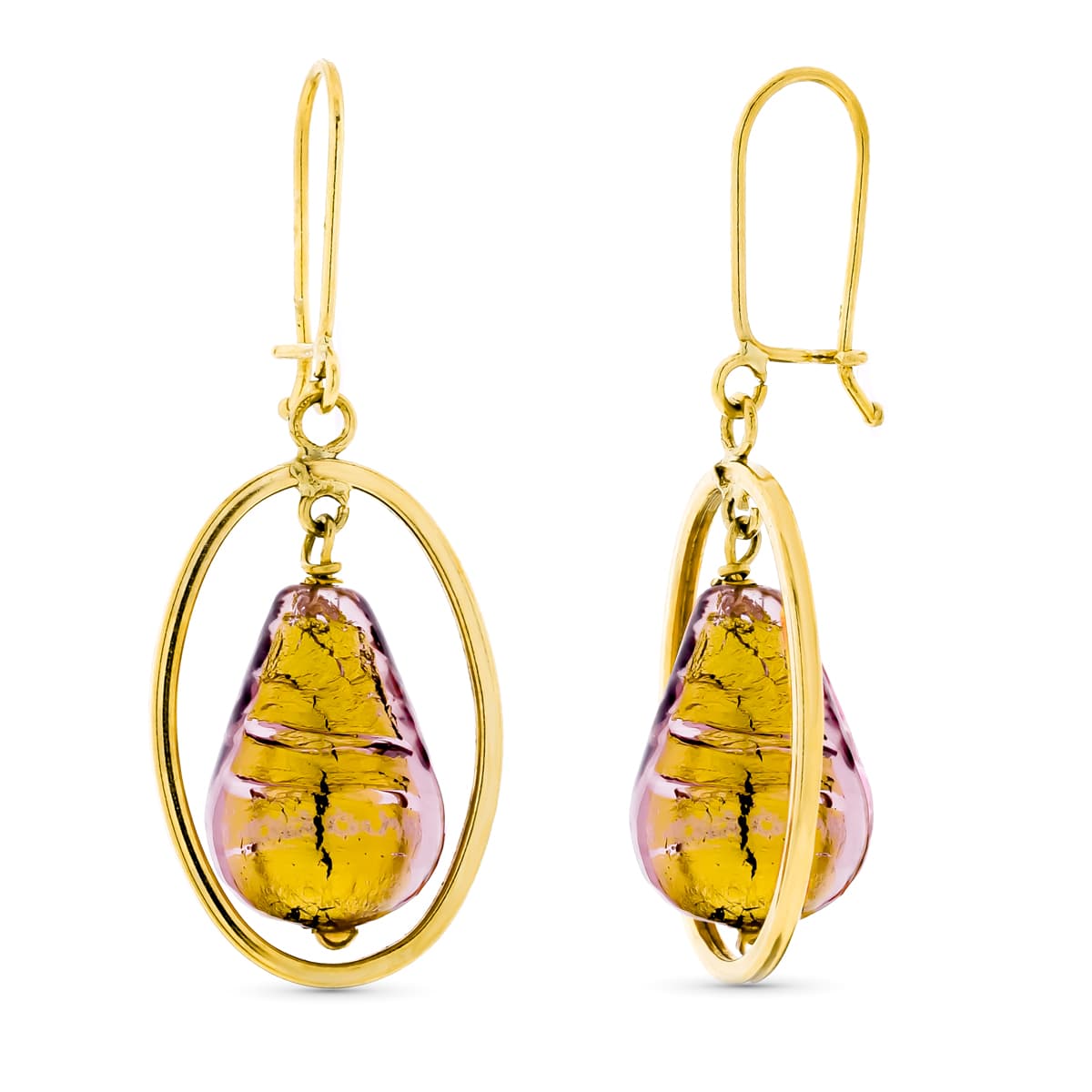 18K Boucles d'oreilles Or Jaune Pendantes Pierre 12X8MM