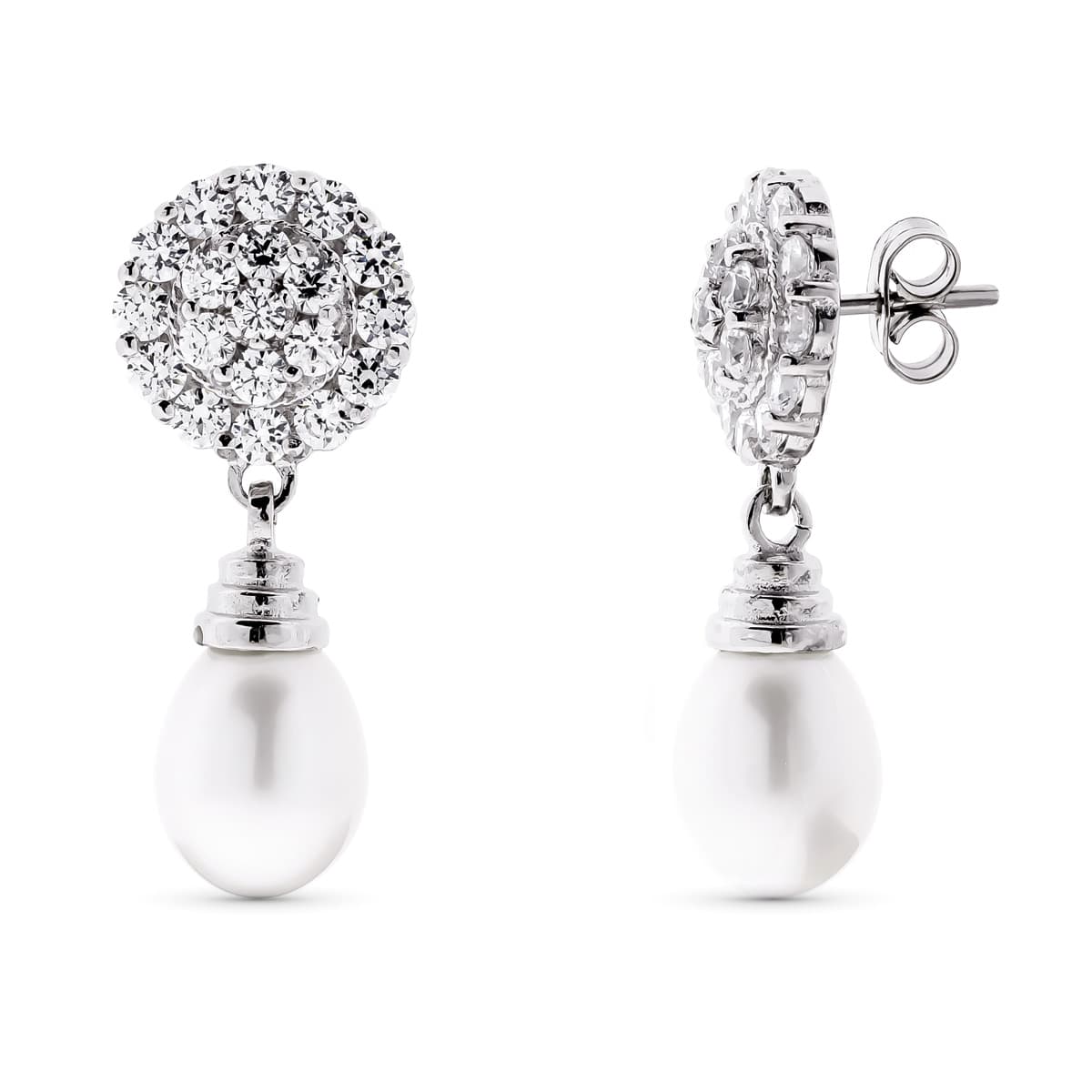 18K Bucles d'oreilles Perle Zircon en Or Fermoir Poussettes Papillon