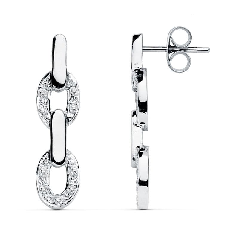 18K Bucles d'oreilles Zircon en Or Blanc Fermoir Poussettes Papillon