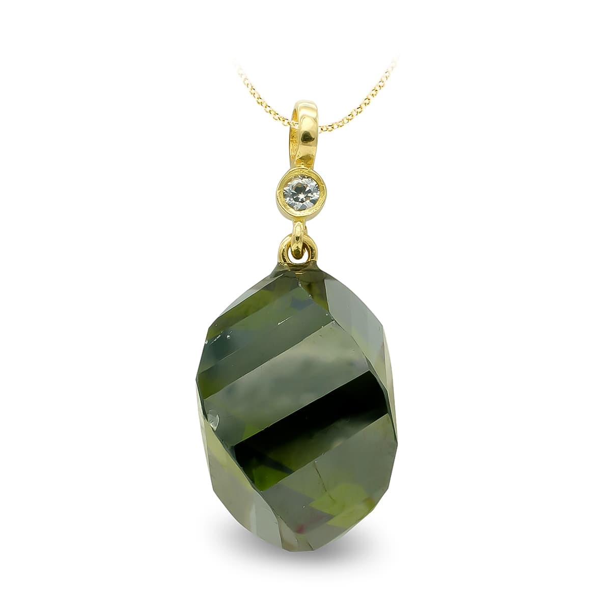 18K Colgante Oro Amarillo Piedra Olivina 18 mm Y Circonita