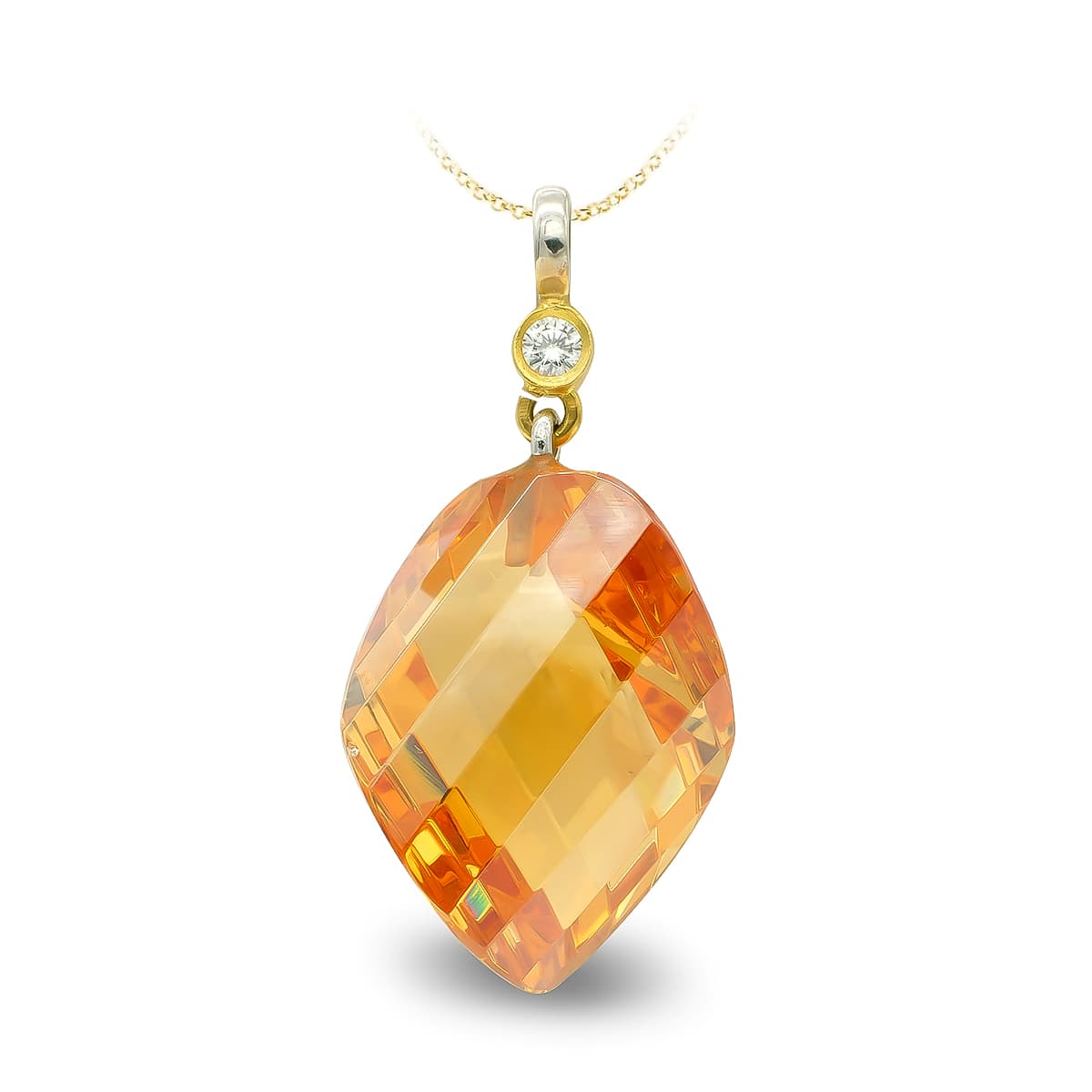 Pingente em Ouro Bicolor 18K Topázio 20 mm Zircão