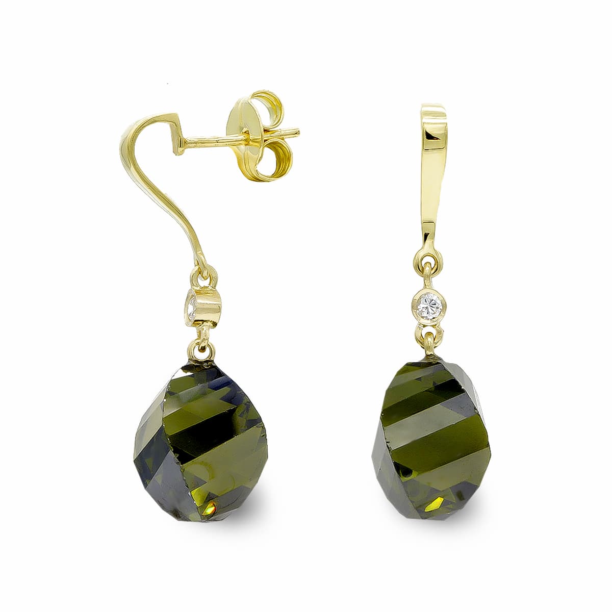 18 K gul guld Peridot øreringe 14 mm Zircon Butterfly lås
