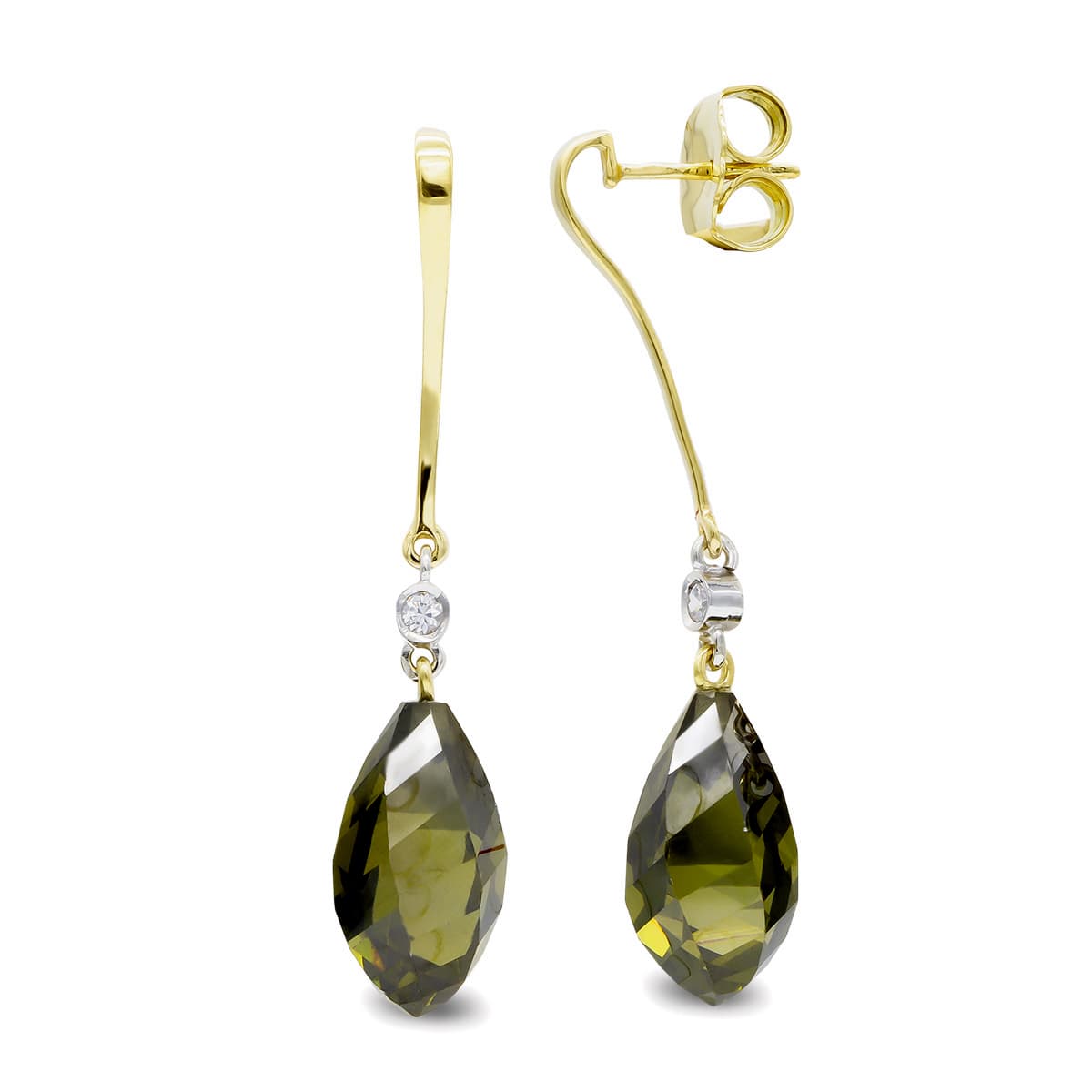 18K Two-tone Gold Earrings Peridot 18 mm Zircon Butterfly Clasp