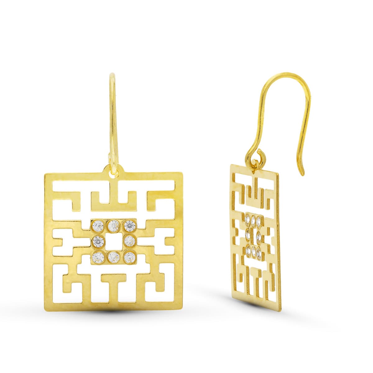 Pendientes Oro Amarillo 18K Láser y Circonitas