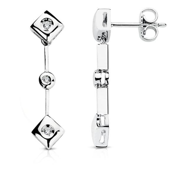 Pendientes Oro 18K Diamantes 0.10 Cant. 28X7 mm Cierre Mariposa