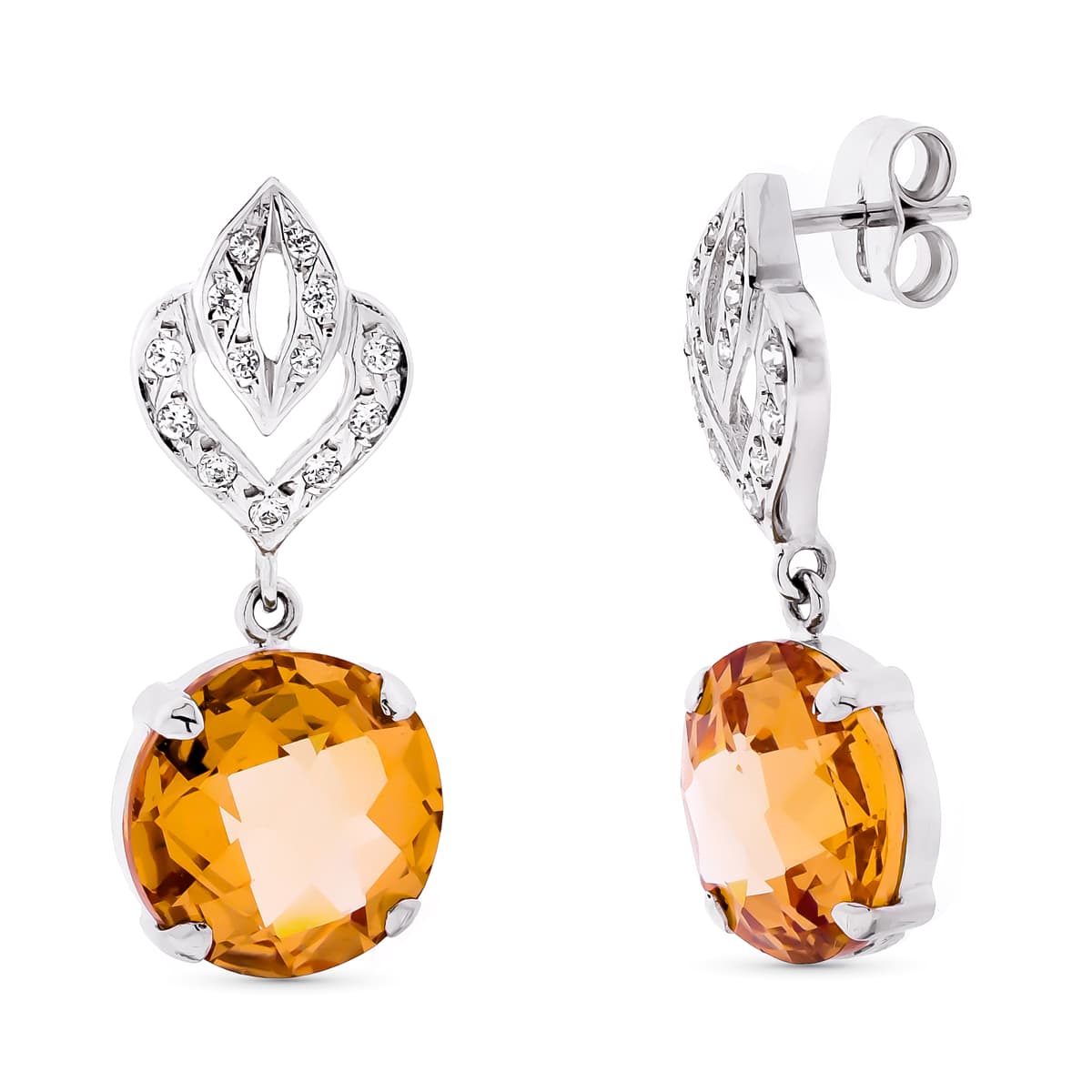 Cercei din aur alb de 18K și culoare piatră 29X12 mm Închidere cu apăsare fluture