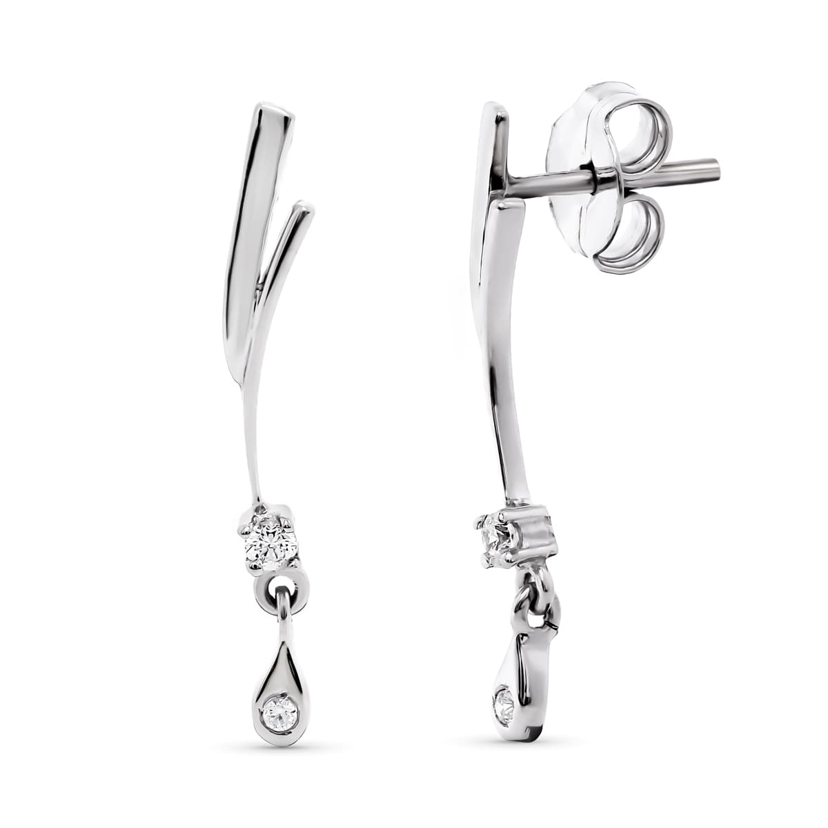 Cercei cu picătură din Aur Alb de 18K și Zirconi 26X4 mm
