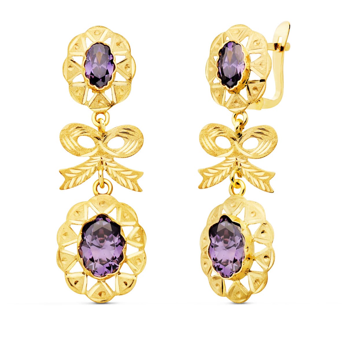 18K Boucles d'oreilles en Or Jaune Fermoir Catalan