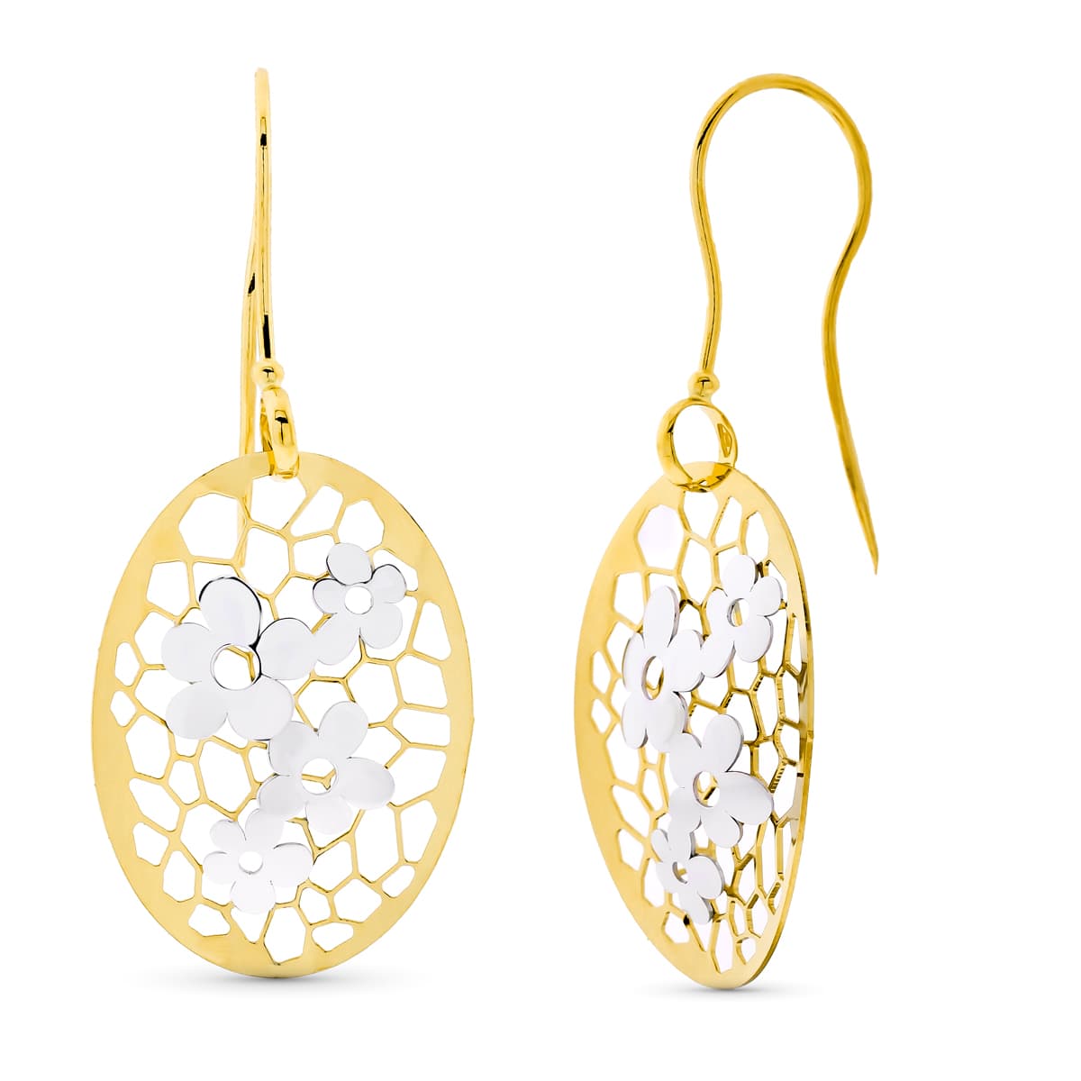 18K Two-Tone Gold Flower Earrings