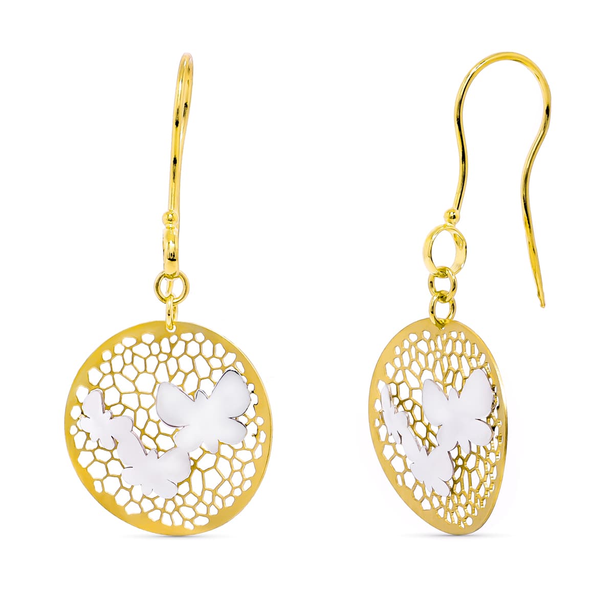 18K Boucles d'oreilles Or Bicolore 43 X 18 mm