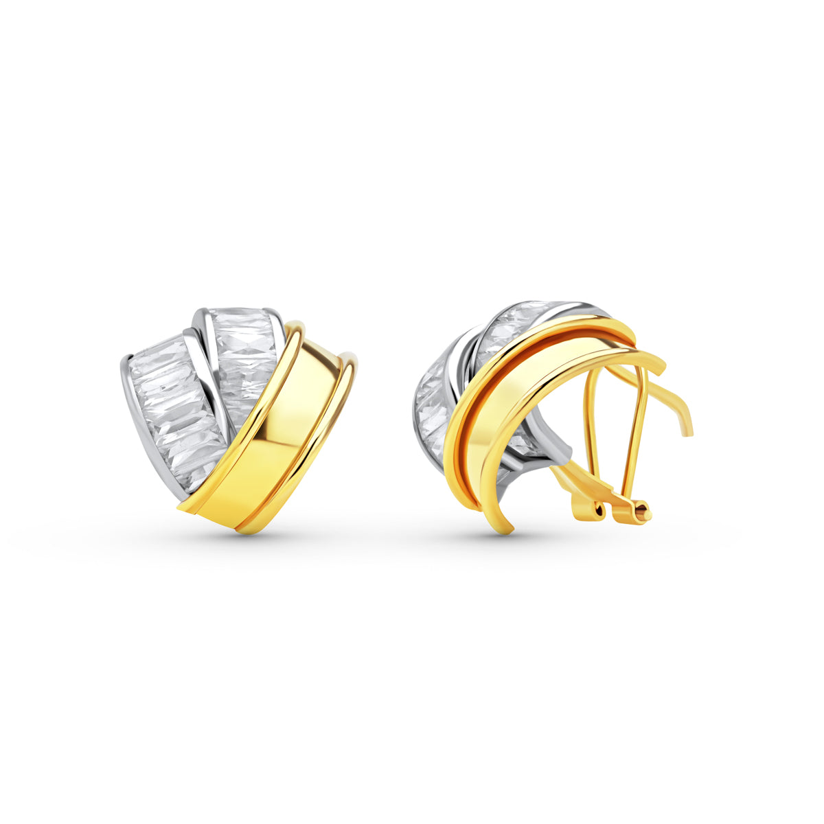 Pendientes Oro Bicolor 18K 16X15 mm Cierre Omega