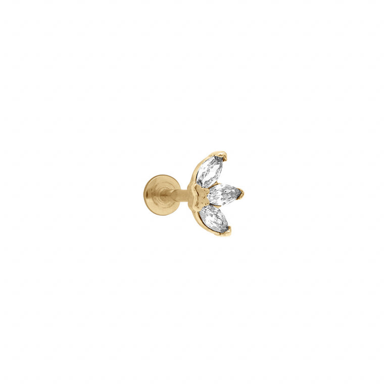 Piercing puces florales en acier doré avec oxydes de zirconium blancs
