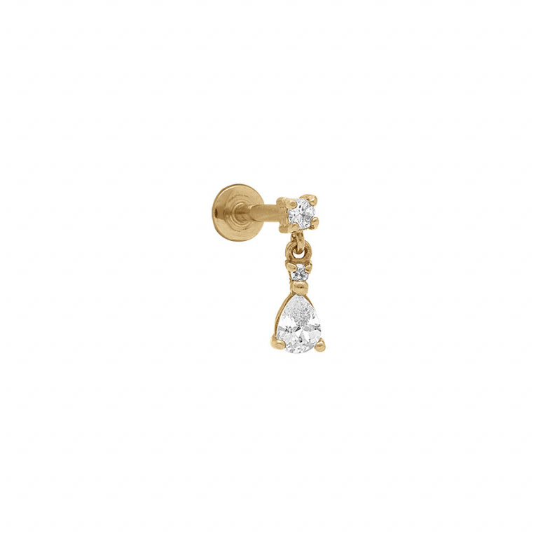 Piercing hélix et tragus en acier doré avec oxydes blancs
