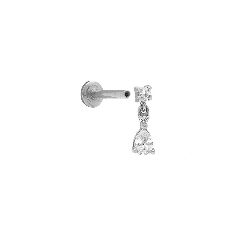 White zirconium oxide piercing – Silver Steel | Azuline view 2