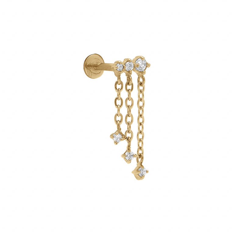 Piercing oreille pendant 3 rangs en acier doré avec oxydes de zirconium blancs