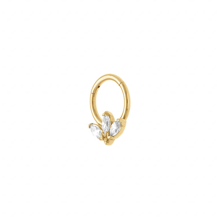Piercing anneau acier doré avec oxydes blancs