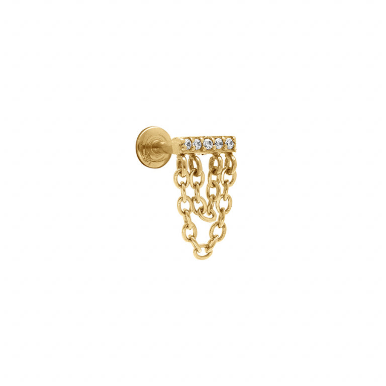 Piercing acier doré chaîne double maille fine pour oreille hélix et tragus