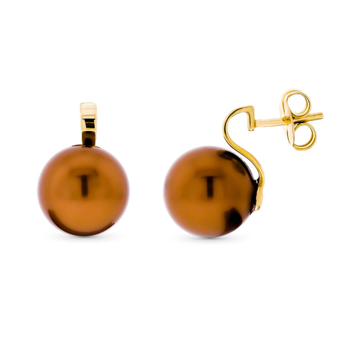 Pendientes de Perlas en Oro Amarillo de 18K 12 mm 16 X 12 mm Cierre Mariposa
