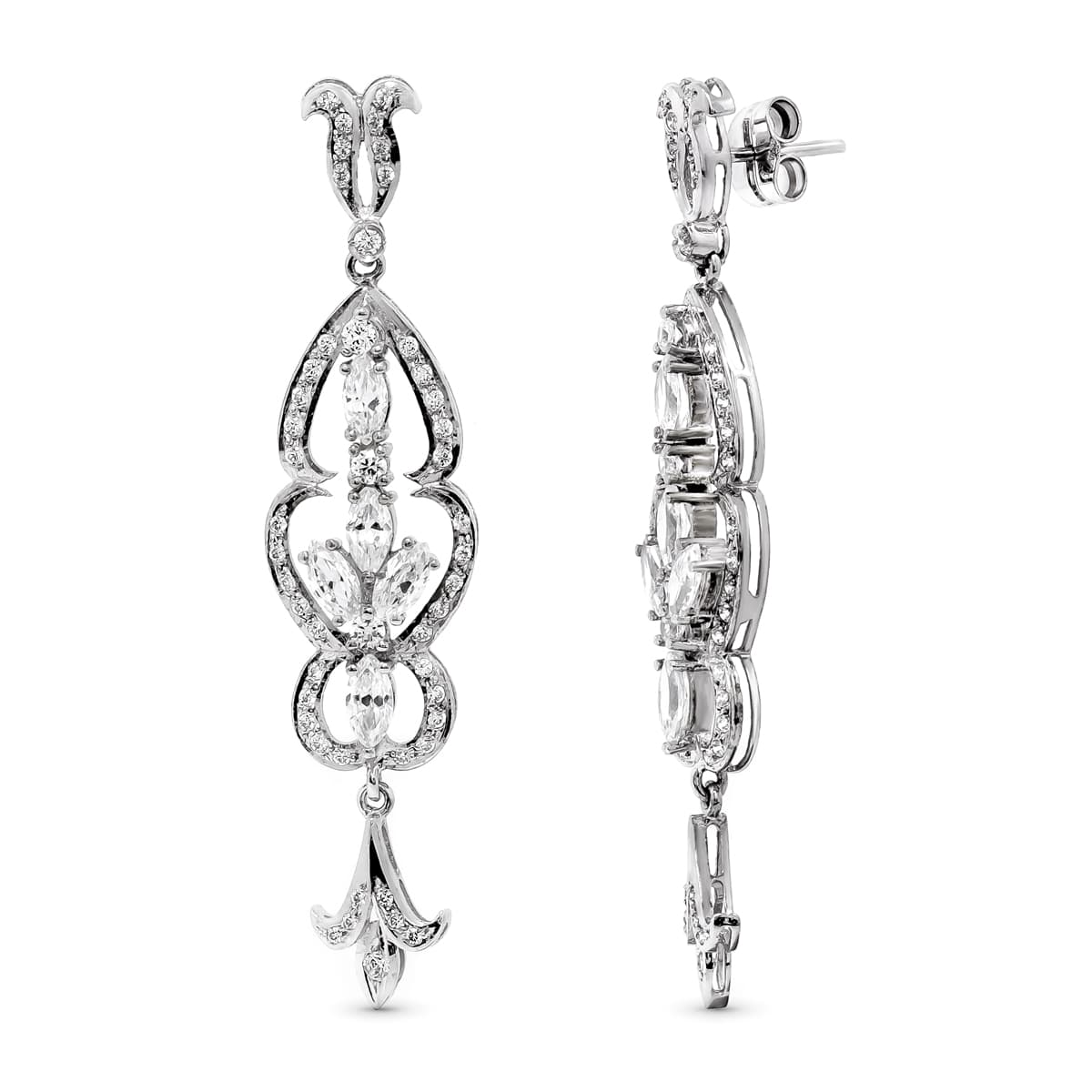 18K Boucles d'oreilles Or Blanc avec Zircons 59X14 mm