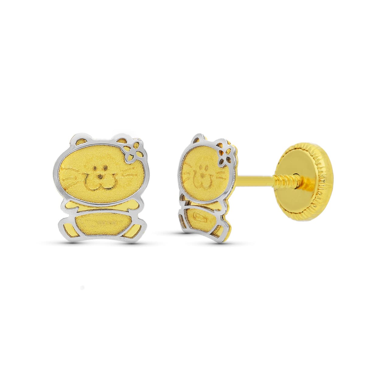 Cercei Chaton din aur bicolor de 18K, 6X5 mm, închidere cu șurub
